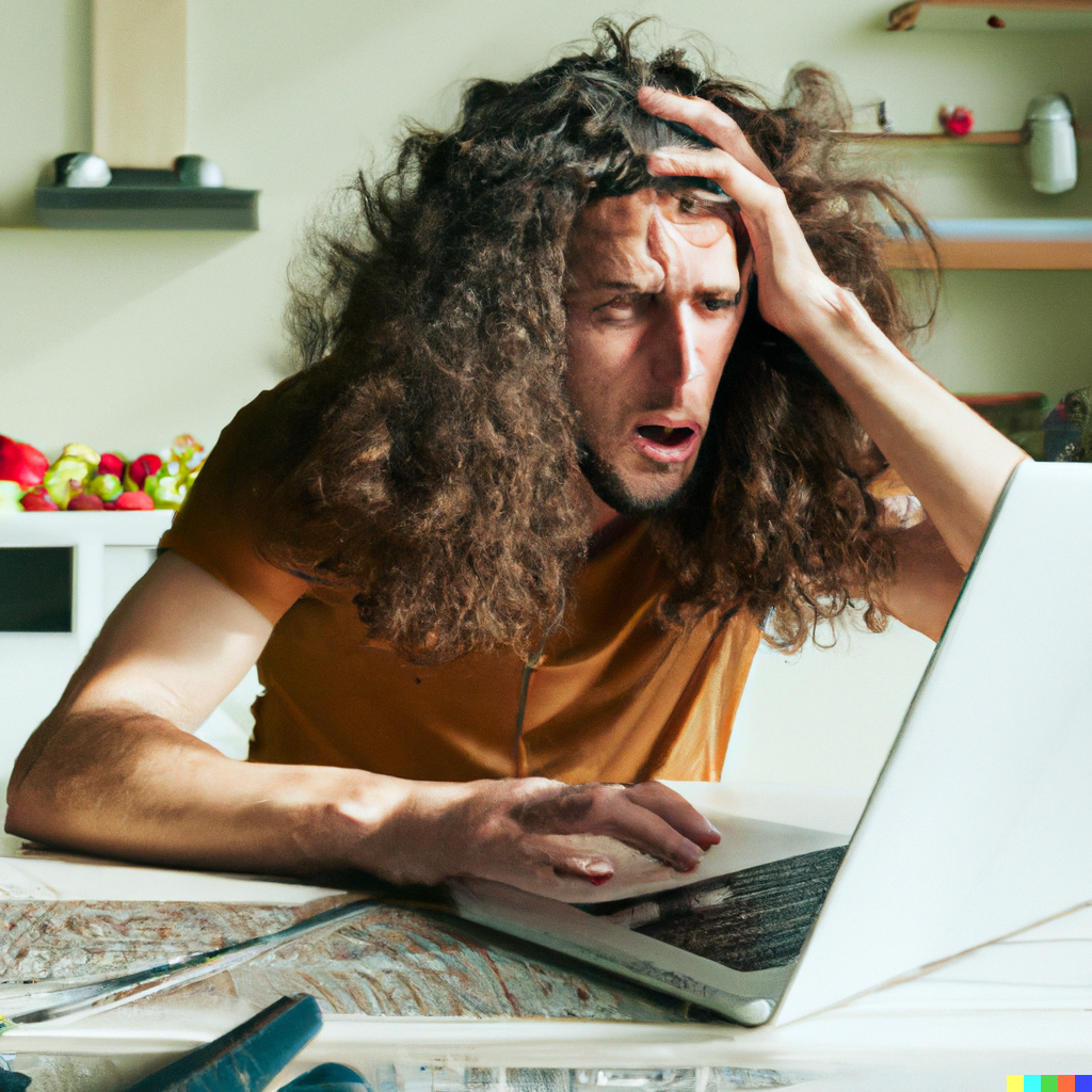 dalle-2023-01-22-00.09.38-man-with-long-brown-curly-hair-sitting-in-front-of-a-laptop-and-is-desperately-looking-at-screenshots-.png